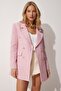 Women's Pink Buttoned Blazer Tweed Jacket WF00004 - 2