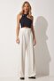 Women's Light Cream Pleated Wide Leg Trousers GK00008 - 2