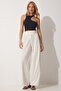 Women's Light Cream Pleated Wide Leg Trousers GK00008 - 3