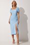 Women's Sky Blue Gathered Saran Summer Knitted Dress DD01202 - 3