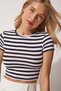 Women's Black and White Striped Crop Knitted T-Shirt AA00038
