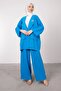 Sky Blue Oversized Cut Brooch Detailed Hijab Suit - 2