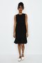 Women's Black Crew Neck Skirt Frilly Knitted Dress - 6
