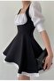 Cotton Atlas Fabric Sleeves Garnished Short Sleeve Square Collar Black and White Flared Dress 152 - 3