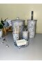 Dara Collection 5 Piece Bathroom Set Transparent-Blue Marble Pattern