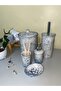 Dara Collection 5 Piece Bathroom Set Transparent-Blue Marble Pattern - 3