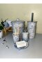 Dara Collection 5 Piece Bathroom Set Transparent-Blue Marble Pattern - 5