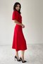 Cotton satin fabric button detail V-neck short balloon sleeve midi-length red evening dress 153 - 7