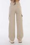 Women's Beige High Waist Wide Leg Cargo Pants - 3