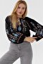 Women's Black Tasseled Vintage Embroidered Cotton Blouse - 4