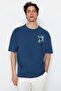 Indigo Oversize/Wide Cut Tumbled/Faded Effect Mystic Printed 100% Cotton T-Shirt Tmnss22Ts0838 - 8