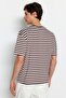 Açık Kahverengi Oversize/Geniş Kesim Çizgili Bisiklet Yaka Kısa Kol T-Shirt TMNSS20TS0511 - 2