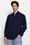 Lacivert Unisex Regular Fit %100 Pamuklu Keten Görünümlü Gömlek TMNSS23GO00099 TMNSS23GO00099 - 4