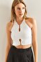 Women's Hook Pattern Corded Crop Knitwear Blouse