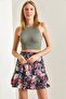 Women's Navy Blue Multi Patterned Ruffled Viscose Mini Skirt 40831003 - 3