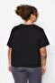Siyah Bisiklet Yaka Dikiş Detaylı %100 Pamuk Örme Crop T-Shirt TBBSS23BF00037 - 5