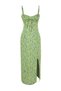 Green Floral Patterned Straight Cut Slit Detail Viscose Midi Woven Dress TWOSS23EL02085 - 6