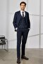 Men's Navy Blue Slim Fit Narrow Cut Mono Collar Dobby Vest Suit - 3