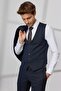 Men's Navy Blue Slim Fit Narrow Cut Mono Collar Dobby Vest Suit - 7
