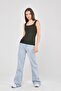 Women's Sleeveless Blouse Thick Straps Undershirt Thin Summer Square Neck Ribbed Knitwear - 3
