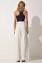 Women's Light Cream Pleated Wide Leg Trousers GK00008 - 5