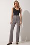Women's Gray High Waist Lycra Comfortable Knitted Trousers RV00090