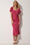 Women's Dark Pink Gathered Saran Summer Knitted Dress DD01202 - 2