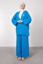 Sky Blue Oversized Cut Brooch Detailed Hijab Suit - 5