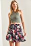 Women's Navy Blue Multi Patterned Ruffled Viscose Mini Skirt 40831003 - 4