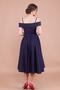 Women's Flexible Atlas Fabric Low Shoulder Detailed Pleated Strap Midi Length Navy Blue Dress 342 - 6