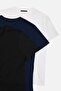 Navy-Black-White Slim/Fitted Cut Crew Neck Basic 100% Cotton 3-Pack T-Shirt TMNSS19BO0007 - 13