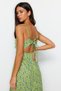 Green Floral Patterned Straight Cut Slit Detail Viscose Midi Woven Dress TWOSS23EL02085 - 4
