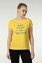 Women's Printed Short Sleeve Back Stitching Crew Neck T-shirt Yellow - 3