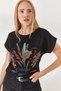Women's Black Furry Printed T-Shirt TSH-19000125