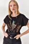 Women's Black Furry Printed T-Shirt TSH-19000125 - 3