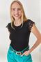 Women's Black Sleeve Guipure Lycra Cotton Blouse BLZ-19002253 - 3