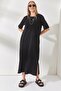 Women's Black Side Slit Oversize Cotton Dress ELB-19001880