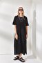 Women's Black Side Slit Oversize Cotton Dress ELB-19001880 - 2