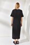 Women's Black Side Slit Oversize Cotton Dress ELB-19001880 - 4