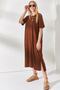 Women's Bitter Brown Side Slit Oversize Dress ELB-19001880 - 5