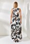 Women's Black Floral Double Breasted Belted Maxi Textured Knitted Dress ELB-19001745 - 5