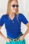 Women's Cobalt Blue V-Neck Summer Knitwear Blouse BLZ-19000864 - 2