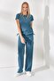 Women's Petrol Blue Side Gathered Blouse Palazzo Trousers Set TKM-19000196 - 2