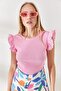 Women's Pink Scalloped Lycra Cotton Blouse BLZ-19002254 - 3