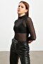 Women's Black Tulle Sheer Blouse - 2