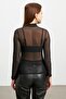 Women's Black Tulle Sheer Blouse - 3