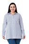 Large Size Navy Blue Striped Shirt with Pocket Detail and Folded Sleeves