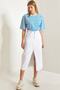 Women's White Laser Cut Slit Denim Skirt 40601018