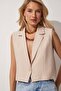 Women's Cream Buttoned Linen Vest TO00055 - 3