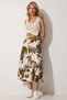 Women's Green Cream Patterned Slit Summer Knitted Skirt ZH00017